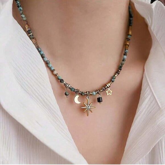 Celestial Charm Beaded Necklace – Moon, Star & Sunburst - Picture 3 of 3